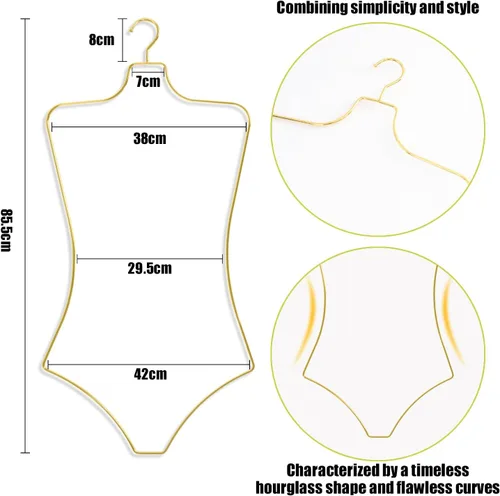 Miniatura 3 de Perchas de ropa con forma de cuerpo, paquete de 10 perchas de lujo con alambre de metal dorado y colgador de bikini, perchas de lencería