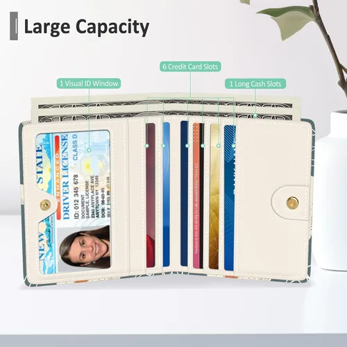 Miniatura 3 de Nipichsha Cartera para mujer, billetera pequeña y delgada con bloqueo RFID para tarjetas de crédito, cartera de cuero compacta de dos pliegues