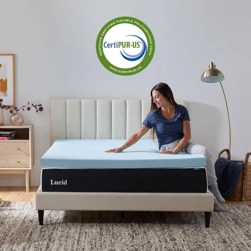 Miniatura 4 de Espuma viscoelástica de gel de 3 pulgadas para poner arriba del colchón, marca Lucid, Memory Foam, Azul Gel Azul