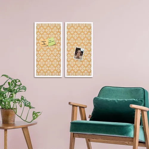 Miniatura 4 de Tablero Decorativo de Corcho para Paredes, Tablero de Anuncios con Estampado Floral Blanco, Tablero de Alfileres y Visión con Marco Blanco