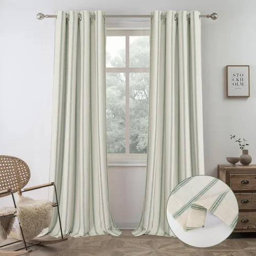 Miniatura 10 de DriftAway - Cortinas de Lino Mezcla de Granja 100% Opacas de 84 Pulgadas de Largo para Dormitorio, Cortinas Verticales Rayadas Impresas de Lino
