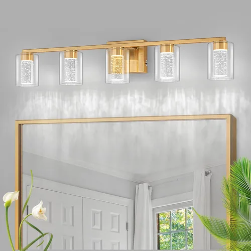 Miniatura 32 de SineRise Lámpara de tocador dorada de 3 luces con 3 modos de color (3000K/4000K/6000K), Accesorio de luz LED para baño con protección ocular, Luz