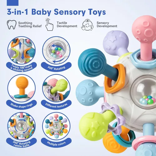 Miniatura 3 de Conjunto de Juguetes Sensoriales y de Dentición para Bebés, Juguetes Montessori para Bebés de 6-12 Meses, Incluye Sonajero, Mordedor para Recién
