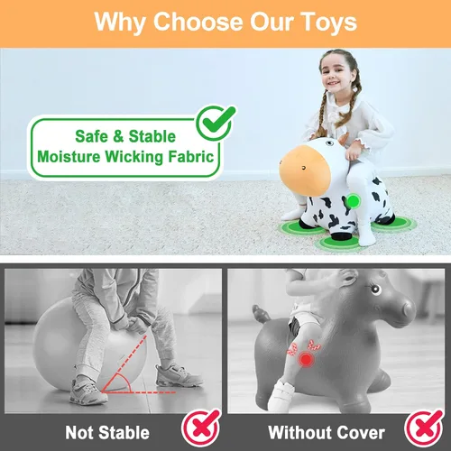 Miniatura 4 de iPlay, iLearn Bouncy Pals - Caballo saltador de vaca lechera, tolva inflable de felpa, juguetes de rebote para interiores y exteriores, regalo