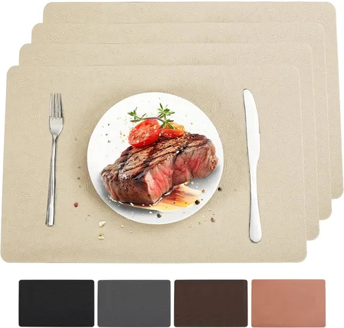 Miniatura 37 de Juego de 6 manteles individuales de vinilo, resistentes al calor, fáciles de limpiar, antideslizantes, para mesa de comedor, piel sintética, Negro