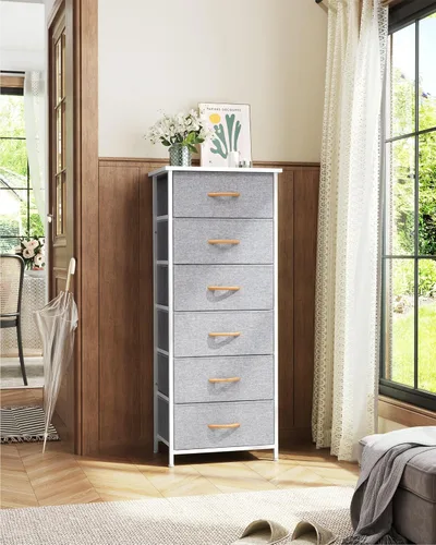 Miniatura 2 de Crestlive Products Torre de Almacenamiento Dresser Alta - Marco de Acero Resistente, Superficie de Madera, Contenedores de Tela de Fácil Extracción