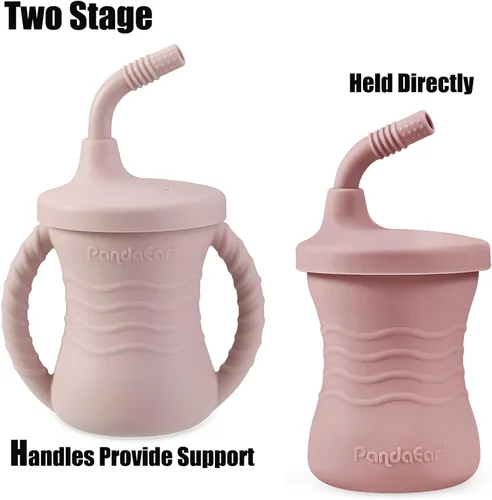 Miniatura 4 de PandaEar Paquete de 2 tazas de entrenamiento de silicona para bebés con pajitas, tazas para sorber de 5 onzas para niños pequeños