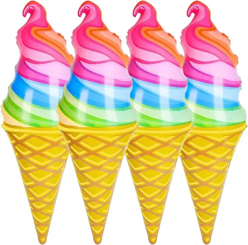 ArtCreativity Infladores de cono de helado arcoíris, juego de 4, juguetes inflables de helado con colores vibrantes, decoraciones de fiesta de