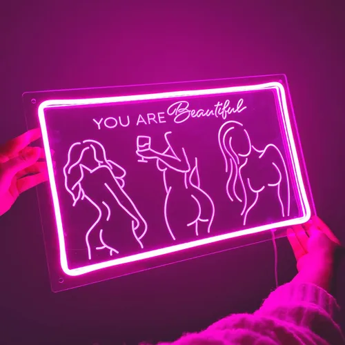 Miniatura 6 de Britrio Señal de neón con texto en inglés "Lady Back", decoración artística de pared de neón rosa con texto en inglés «You Are Beautiful», luz
