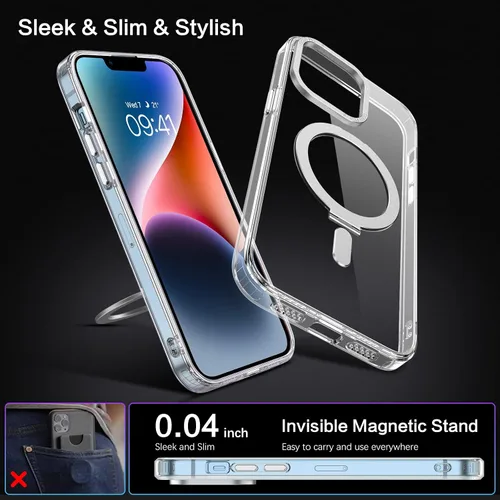 Miniatura 6 de DUEDUE Funda magnética para iPhone 14, funda para iPhone 13 con soporte invisible [compatible con Magsafe], funda protectora de cuerpo completo