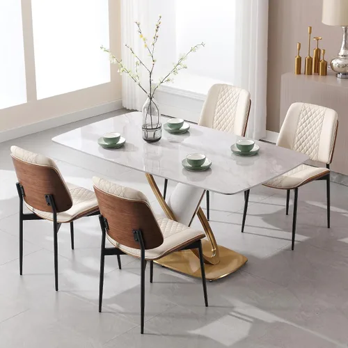 Miniatura 23 de BV - Juego de 2 sillas de comedor, sillas de cocina sin brazos de piel sintética en estilo moderno de nogal, silla auxiliar de madera curvada