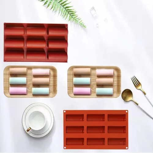 Miniatura 5 de Moldes de silicona para cilindros – Molde de troncos de 9 cavidades para tartas, molde de chocolate, moldes de silicona antiadherentes para hornear