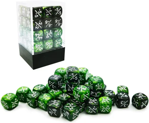 Miniatura 3 de Juego de 36 contadores de dados verde mármol de 0.472 in y verde Géminis, dados pequeños compatibles con MTG, CCG, juegos de cartas