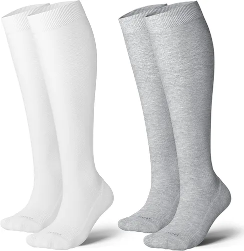 Miniatura 10 de LEVSOX Calcetines de compresión de algodón grueso para mujeres y hombres, 20-30 mmHg, de altura hasta la rodilla, lindos calcetines de soporte