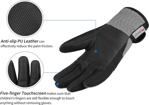Miniatura 4 de Achiou Guantes de esquí para niños, guantes de nieve impermeables de invierno para niños, guantes de snowboard cálidos para pantalla táctil