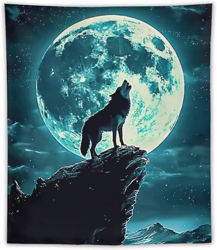 Miniatura 9 de FeoYoed Tapiz para colgar en la pared, decoración estética para dormitorio, sala de estar, tapices de arte de pared, arte de lobo, galaxia