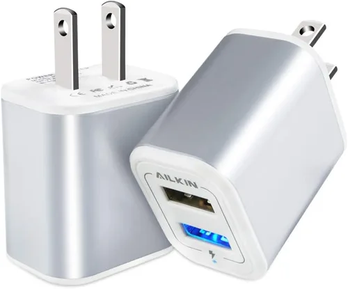 Miniatura 7 de Cargador de pared con enchufe USB, bloque de carga, paquete de 2 unidades AILKIN 2.1A de carga rápida, adaptador de corriente de doble puerto, caja