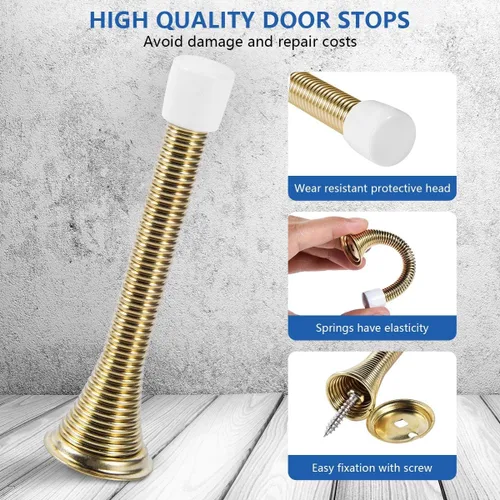 Miniatura 3 de KISEER Paquete de 12 topes de puerta de resorte de 3 1/4 pulgadas, flexibles y resistentes, con puntas de parachoques de goma a prueba de óxido Oro