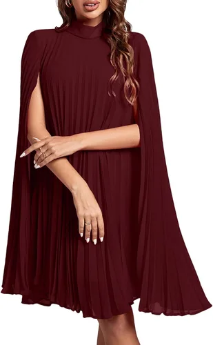 Miniatura 28 de Rooscier Vestido midi de fiesta plisado con cuello alto falso y espalda abierta para mujer