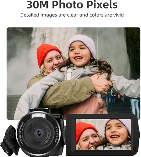 Miniatura 2 de ORDRO Videocámara Grabadora de Cámara Digital Full HD 1080P 30FPS 30MP 3.0 Pulgadas 270 Grados Rotación LCD 18X Zoom Digital con Tarjeta de 16GB y 2
