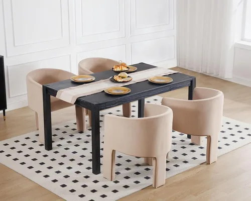 Miniatura 3 de HNY Juego de 3 sillas de comedor estilo barril modernas de mediados de siglo, sillas laterales de acento tapizadas en terciopelo con brazos, cómodas