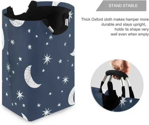 Miniatura 3 de senya Cesta de lavandería grande para compras, bolsa de ropa plegable de tela, cesta de lavandería plegable (luna, estrellas, nubes, cielo)