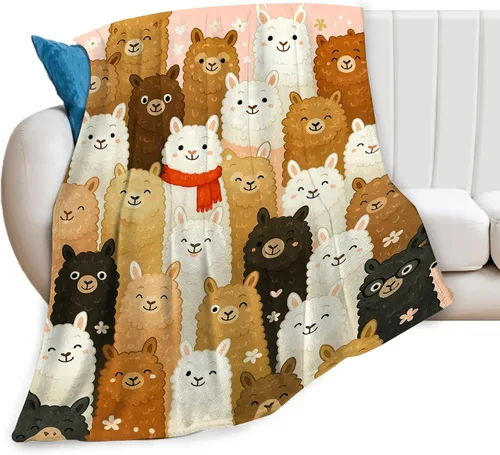 Miniatura 2 de Manta de Alpaca Linda Llama Alpaca Manta de Tiro Suave Acogedora Vellón Difusa Felpa Cálida Cosas Ropa de Cama Guardería Niño Pequeño Bebé Mantas
