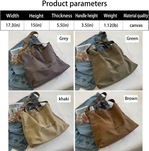 Miniatura 7 de Bolso de mano de lona grande para mujer, bolso de trabajo para hombro, bolso cruzado con asa superior, estilo vintage, estilo grunge, hobo