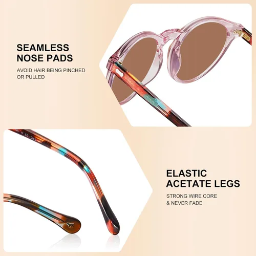Miniatura 55 de CARFIA Gafas de sol polarizadas de acetato redondo para mujer, protección UV de cara pequeña con funda de cuero CA5288