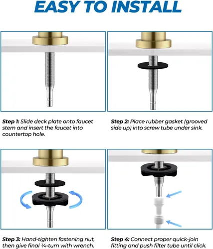 Miniatura 7 de WEWE Grifo de agua potable, grifo de filtro de agua de cocina sin plomo para ósmosis inversa o sistema de filtración de agua, grifo RO, dorado