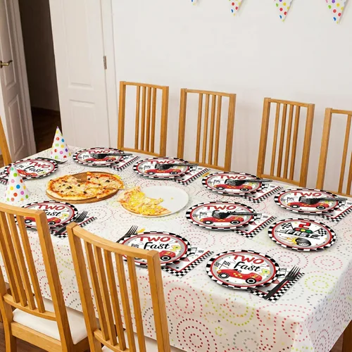 Miniatura 5 de 50 invitados, dos platos y servilletas de cumpleaños rápidos, suministros para fiesta, decoración de fiesta de coches de carreras, juego de vajilla
