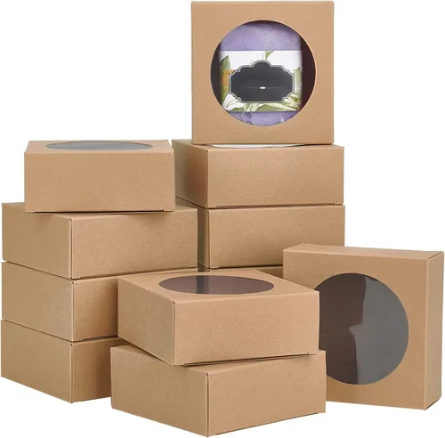 Miniatura 40 de BENECREAT Paquete de 30 cajas rectangulares de papel kraft marrón de 3.3 x 2.3 x 1 pulgadas con ventana transparente para regalos de boda, fiesta