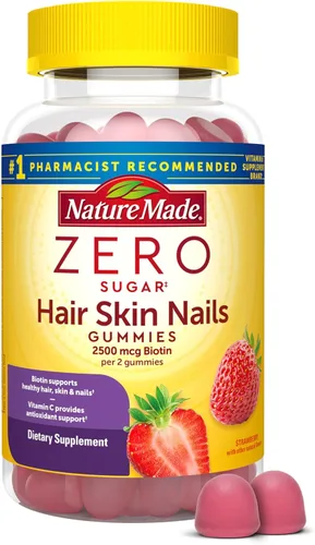 Nature Made Gomitas de piel y cabello sin azúcar, biotina, 2500 mcg por porción, 120 gomitas sin azúcar, suministro para 60 días
