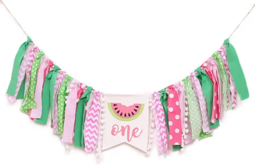 WAWUO Cartel de cumpleaños de sandía, rosa, patrón de sandía, montaje en silla alta, perfecto para accesorios de cabina de fotos y fiestas de