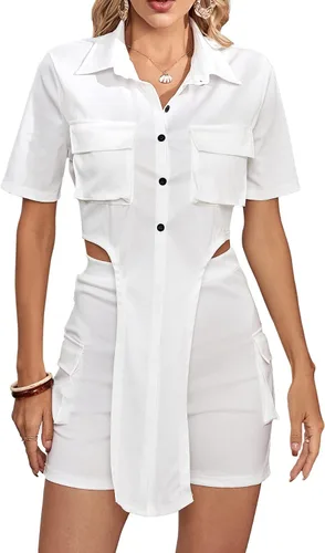 Miniatura 5 de Umenlele Conjunto de 2 piezas para mujer, cuello en V, manga corta, vendaje, ombliguera, conjunto de sudadera corta con bolsillo