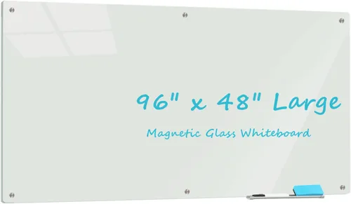 Miniatura 10 de Pizarra blanca de vidrio de 6 x 4 pies, pizarra magnética de borrado en seco de vidrio sin marco, pizarra blanca grande para oficina, hogar y escuela