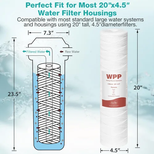 Miniatura 5 de SimPure - Cartucho de filtro de agua para sedimentos y heridas de 5 micras, 20 x 4.5 pulgadas, repuesto para agua de pozo de sedimentos para toda