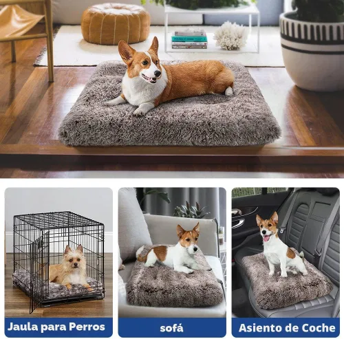 Miniatura 6 de Alfombrilla de cama para perro, suave y mullida, para jaula de perro, cama para perros pequeños, medianos y grandes, y gatos, lavable, Marrón