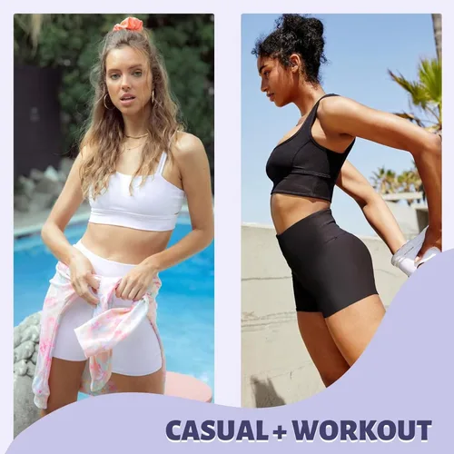 Miniatura 2 de HIGHDAYS Paquete de 2 pantalones cortos de elastano para mujer, 3 pulgadas de cintura alta, pantalones cortos de gimnasio suaves para yoga, baile