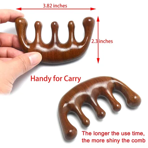Miniatura 5 de Peine de masaje para el cuero cabelludo, 1 peine de cuero cabelludo Gua Sha, estimulador de sándalo con dientes anchos para el crecimiento