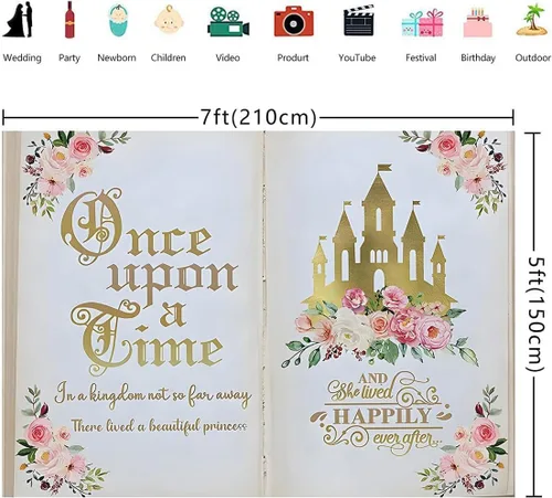 Miniatura 4 de Once Upon a Time - Castillo dorado de cuento de hadas con flores rosadas, perfecto para sesiones temáticas de princesa, baby showers, cumpleaños