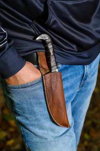 Miniatura 5 de Cuchillo Odin's Raven estilo vikingo nórdico de 10.3" - Hoja de acero al carbono forjada a mano de 6.5", empuñadura con cabeza de cuervo y funda