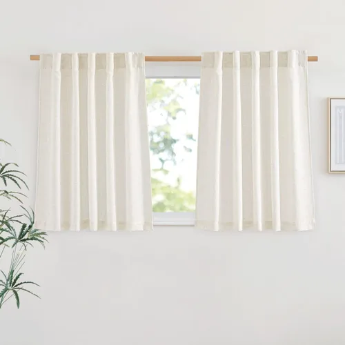 Miniatura 19 de NICETOWN Cortinas de lino semitraslúcidas para dormitorio, bolsillos para barra y pestaña trasera, tratamientos de ventana transparentes de lino