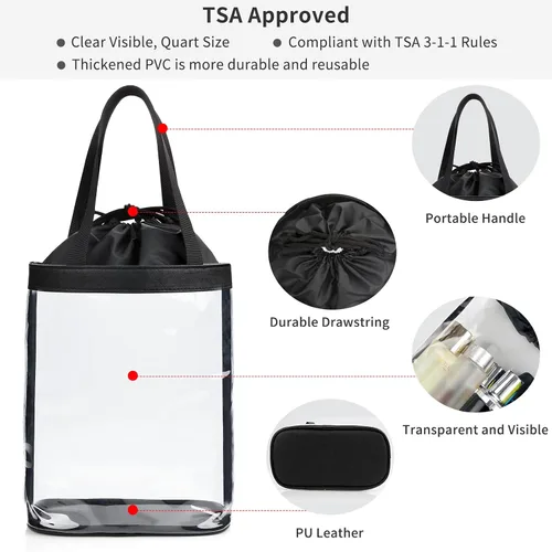 Miniatura 4 de Bolsas de maquillaje transparentes, bolsa de aseo aprobada por la TSA para viajes, bolsa de viaje transparente para artículos de tocador