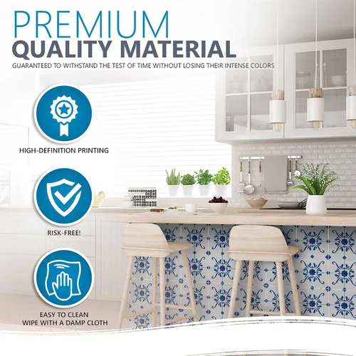 Miniatura 4 de Mi Alma Adhesivo para azulejos, fácil aplicación, ideal para baño, cocina, azulejos de pared (azul y blanco, 7 x 7 pulgadas)