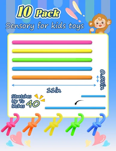 Miniatura 4 de Paquete de 10 Juguetes Sensoriales para Niños – Cuerdas Sensoriales Elásticas Extra Gruesas Mejoradas para Autismo, TDAH, Ansiedad – Caja de Regalo