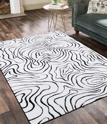 Miniatura 20 de YIHOUSE Alfombra lavable de 5 x 7 pies, moderna abstracta en blanco y negro, antideslizante, para dormitorio, oficina en casa (abstracto, 5 x 7 pies)