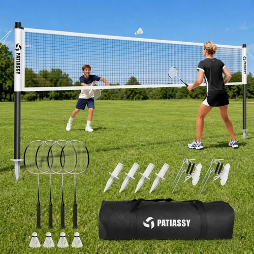 Badminton Set for Backyard, Outdoor Badminton Net with Anti-Sag Design, 4 Professional Badminton Rackets, 4 Shuttlecocks and Carry Bag for Lawn or