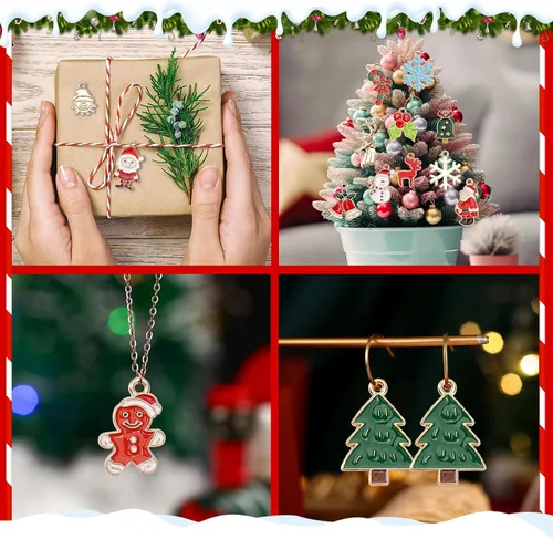 Miniatura 7 de SANNIX 350 dijes de Navidad para hacer joyas, dijes de esmalte dorado para manualidades, pulseras, collares, aretes, suministros de manualidades