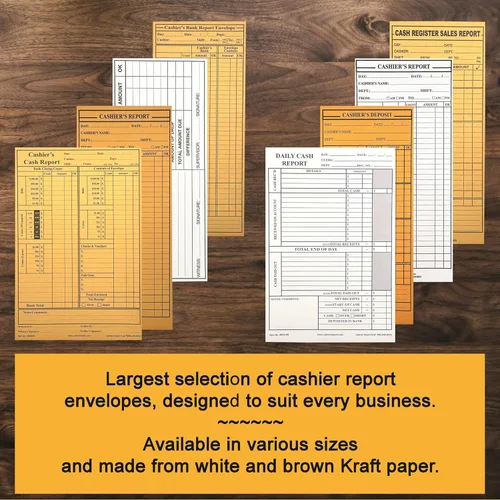 Miniatura 2 de 500 Cashier Depot EZ400 - Sobres para informe de depósitos de cajero, 4 1/8 x 9 1/2 pulgadas, resistente 24 libras, papel kraft marrón, sobres